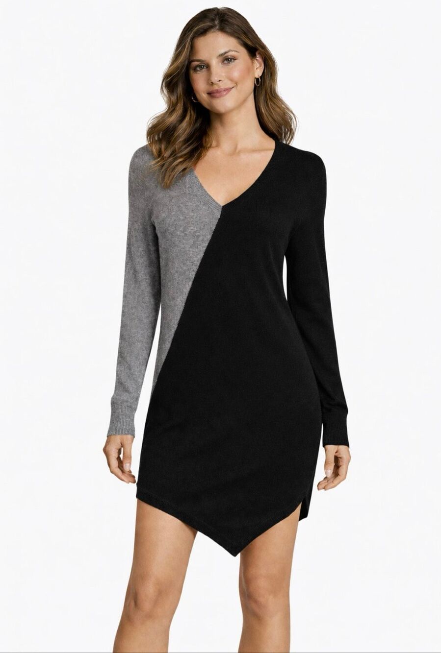 360 Cashmere Colorblock Asymmetrical Wool Cashmere Sweater Mini Dress NWT XS
